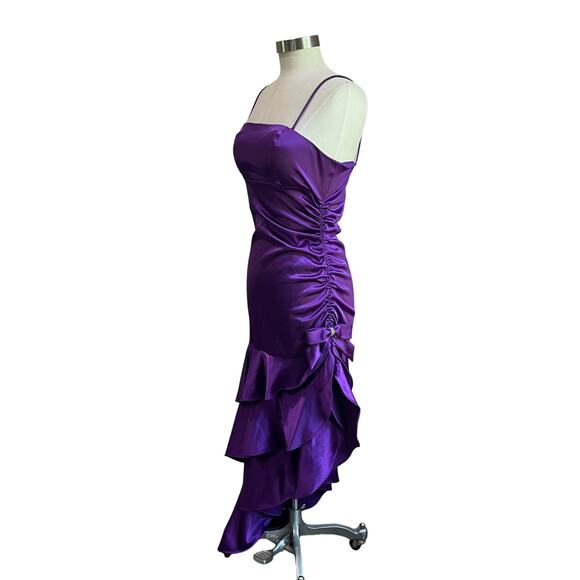 VTG Blondie Nights Y2K Purple Asymmetrical Ruffle Satin Prom Dress Sz 11 - Picture 3 of 9